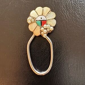 Zuni Mother of Pearl Turquoise Surface Key Ring with faux pearl fill-ins Vintage